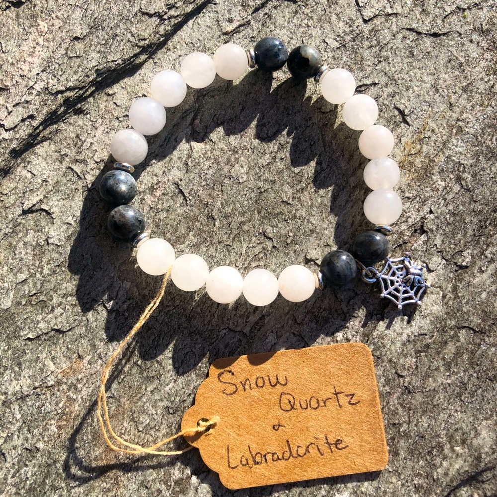 Crystal Bead Bracelet - Snow Quartz & Labradorite